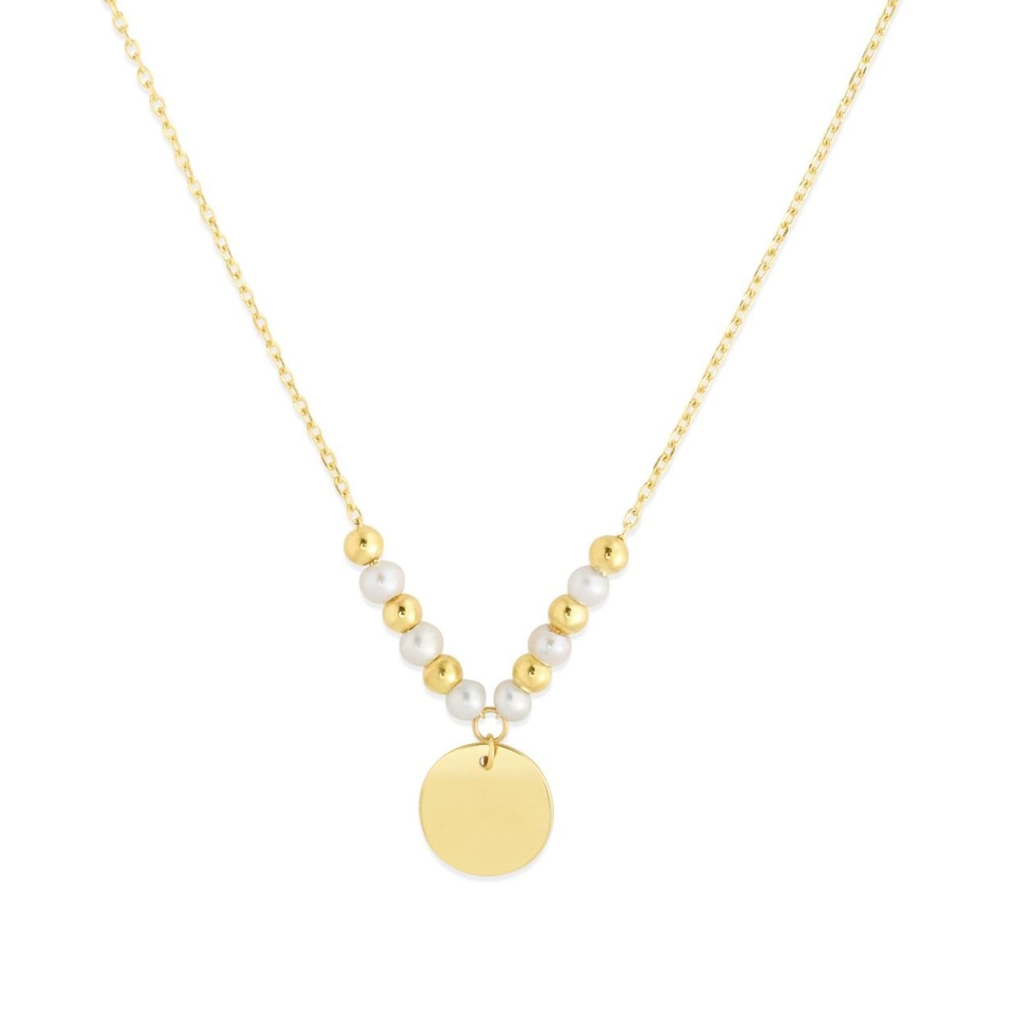 14k Yellow Gold High Polish Beaded Pearl Disc Drop Pallina Necklace by Avera Group