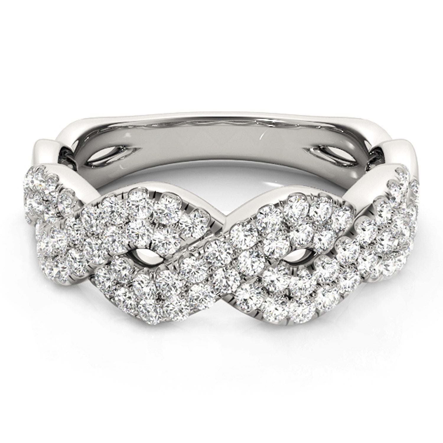 Diamond Studded Interlocking Waves Ring in 14k White Gold (5/8 cttw) by Bids.com