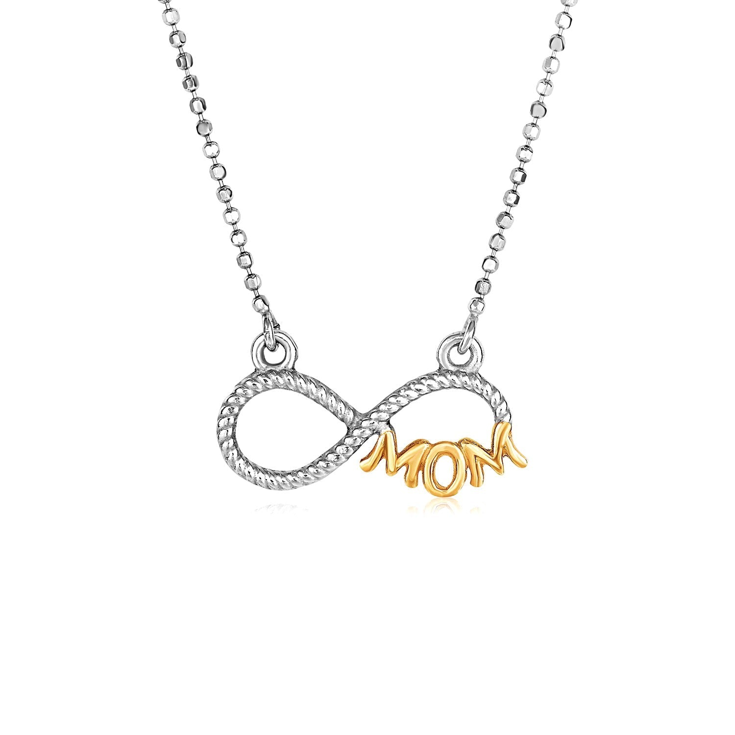 Sterling Silver Two Toned Mom Necklace with Cubic Zirconias DestGlow