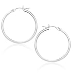 10 k White Gold Polished Hoop Earrings 25 mm - earrings