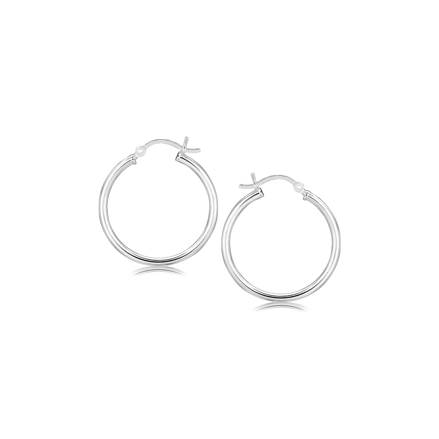 Sterling Silver Rhodium Plated Thin and Polished Hoop Motif Earrings (25mm) - DestGlow