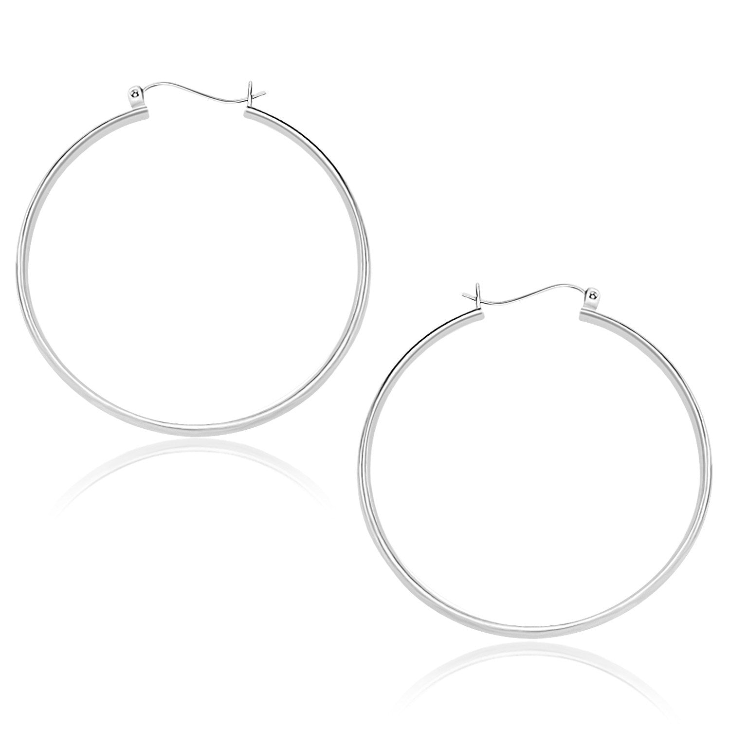 10k White Gold Polished Hoop Earrings (1.5x40mm) - earrings