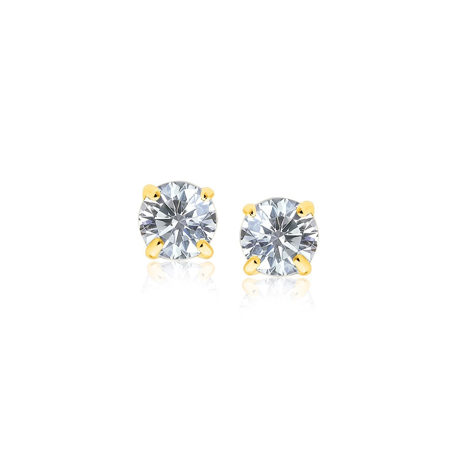 14 k Yellow Gold Stud Earrings with White Hue Faceted Cubic Zirconia - earrings