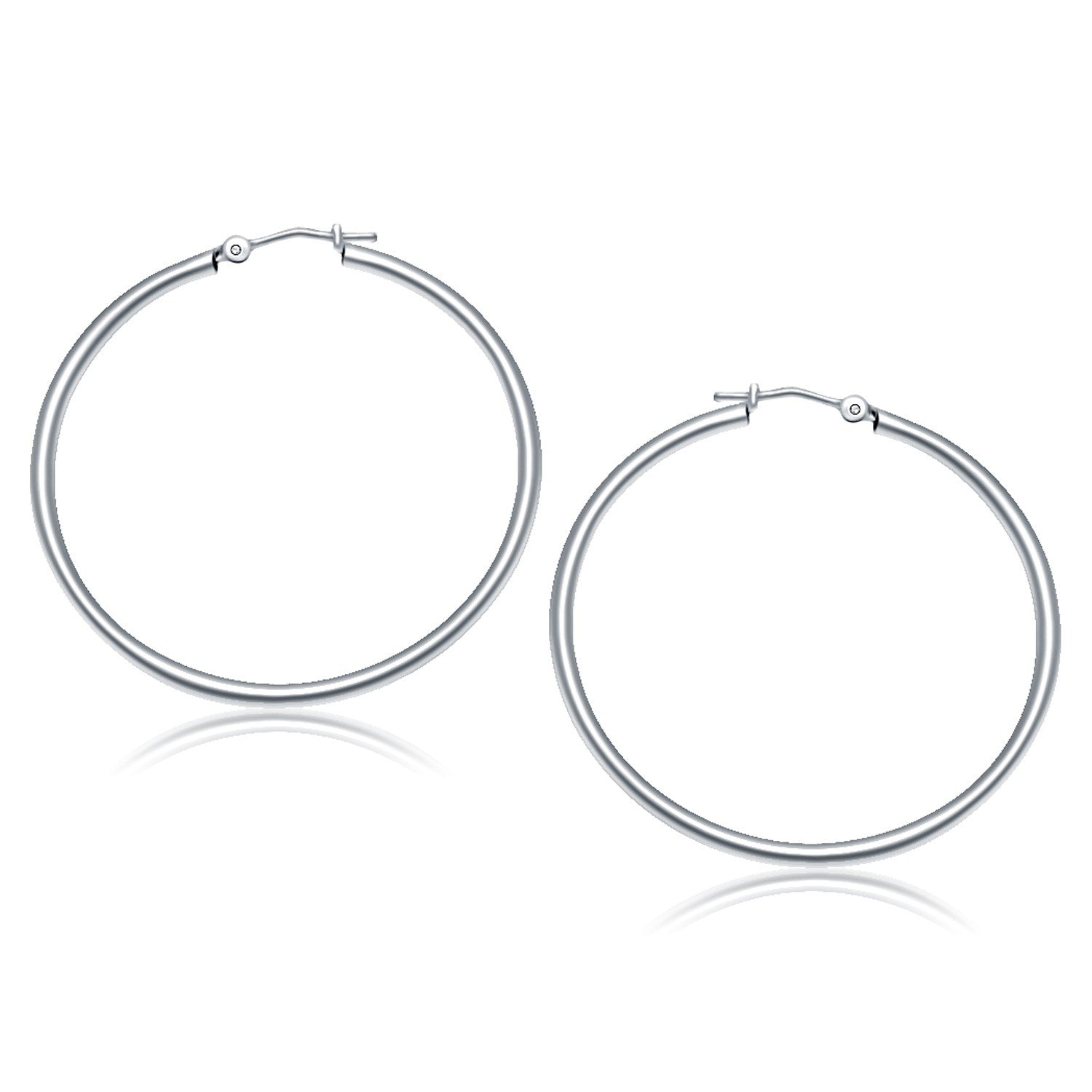 10k White Gold Polished Hoop Earrings (40 mm) by Avera Group