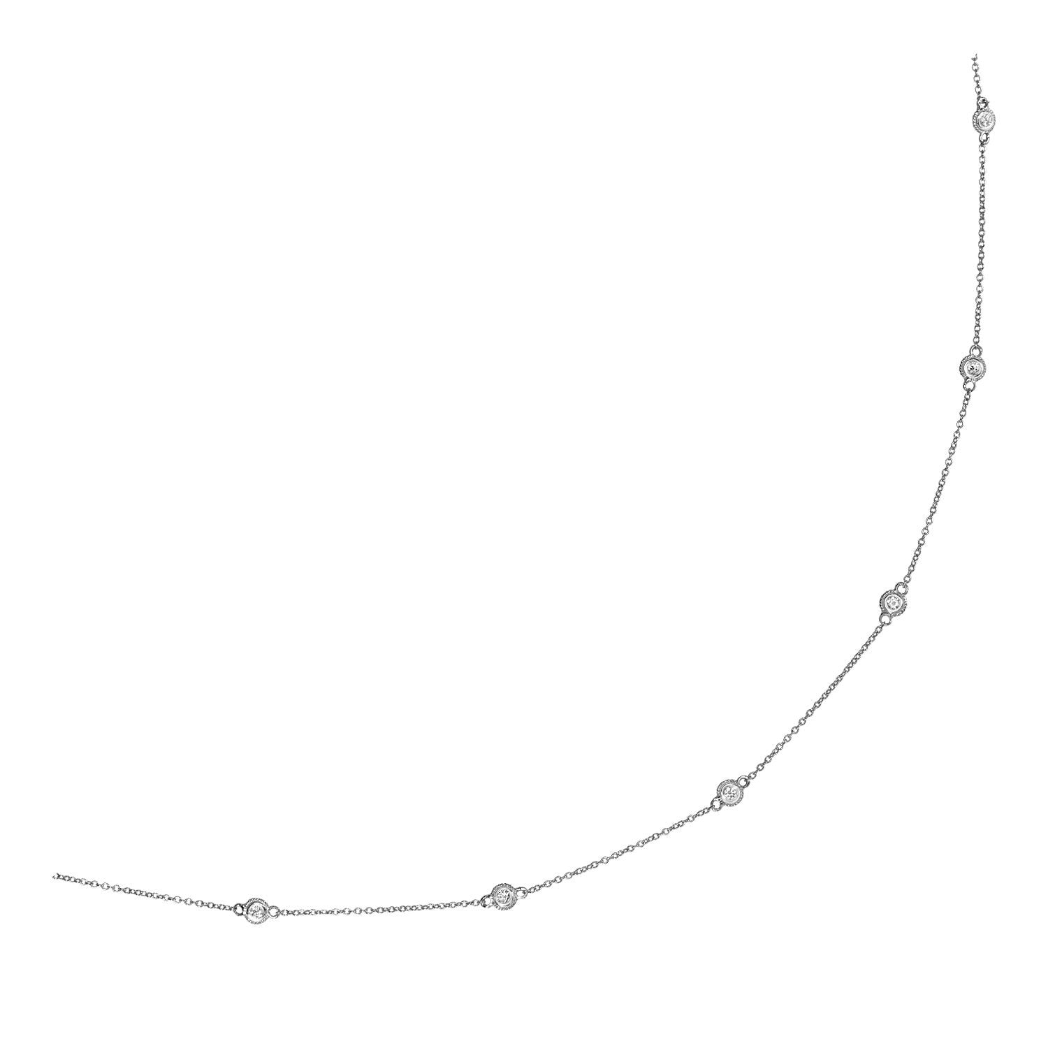 14k White Gold Station Necklace with Round Diamonds by Avera Group