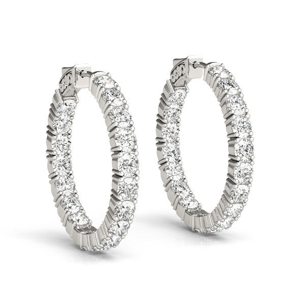 14k White Gold Two Sided Prong Set Diamond Hoop Earrings (3 1/2 cttw) by Bids.com