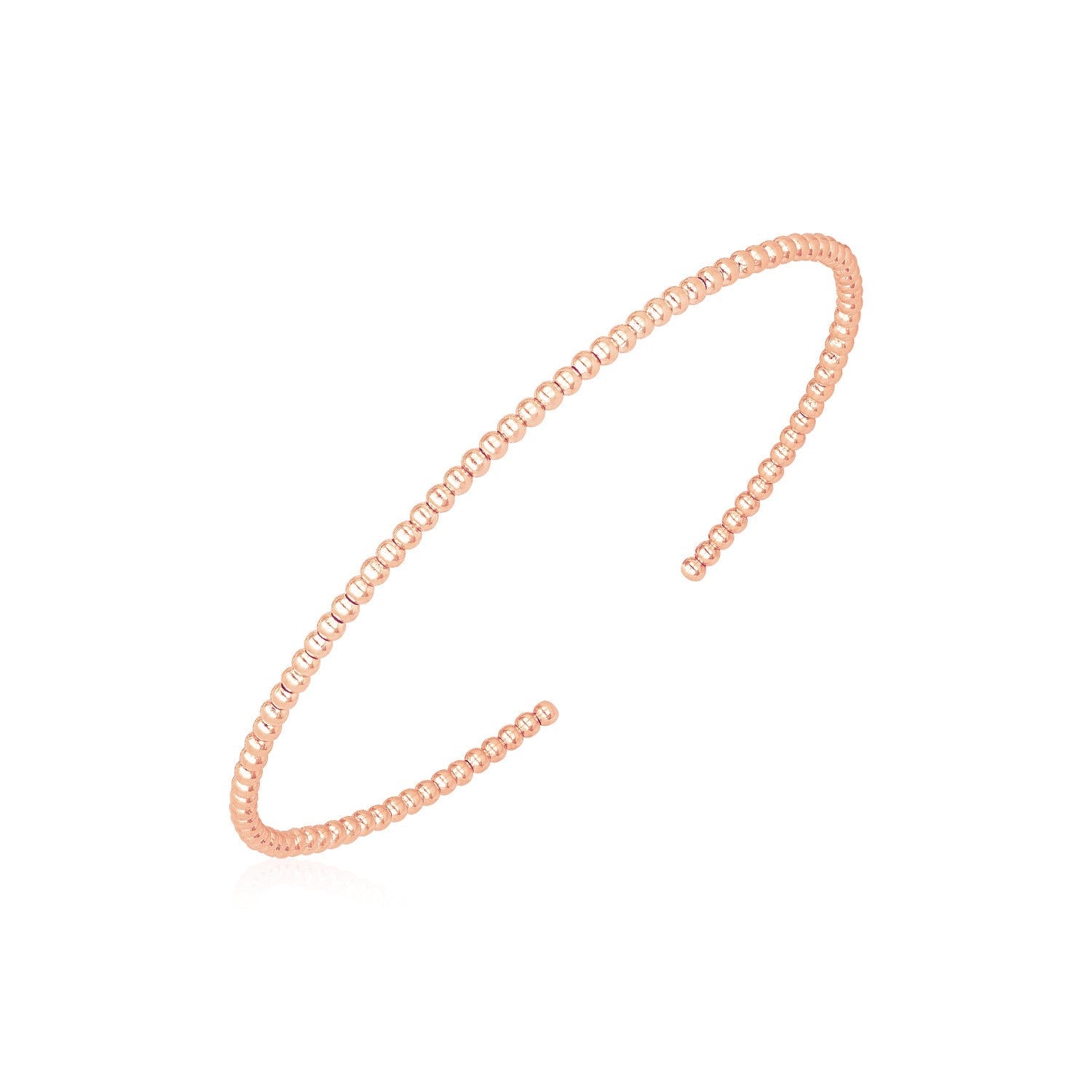14k Rose Gold High Polish Bead Cuff Bangle (2mm) - bracelets