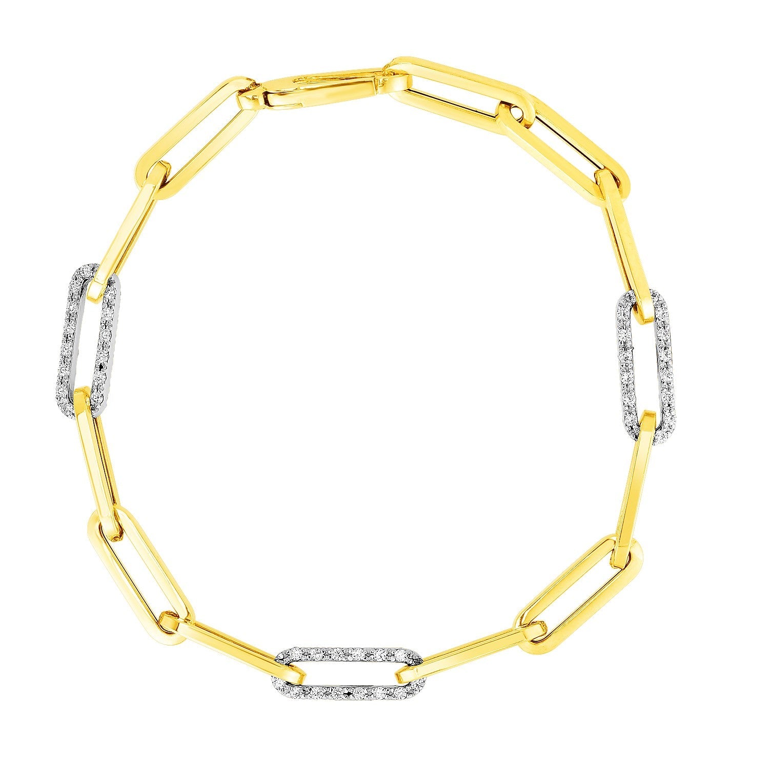 14k Yellow Gold 7 1/2 inch Paperclip Chain Bracelet with Three Diamond Links by Bids.com