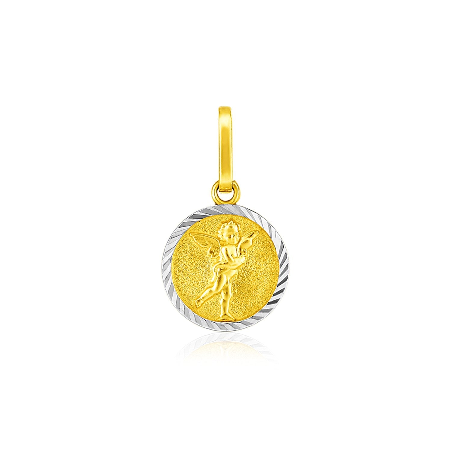 14k Two Tone Gold Small Round Textured Religious Medal Pendant DestGlow