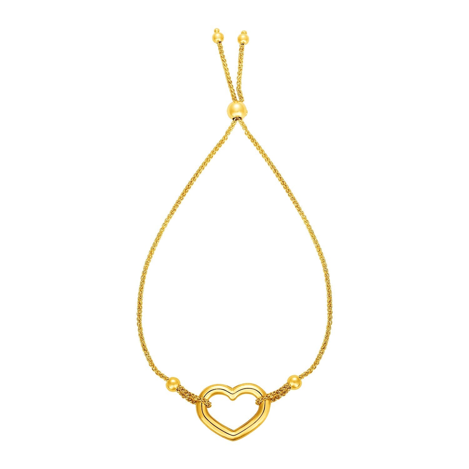 Adjustable Bracelet with Shiny Open Heart in 14k Yellow Gold by Avera Group