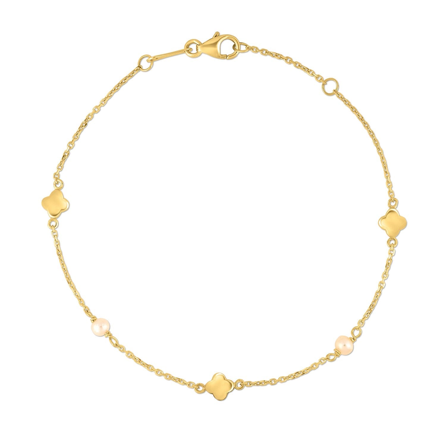 14k Yellow Gold Pearl Clover Bracelet by Bids.com
