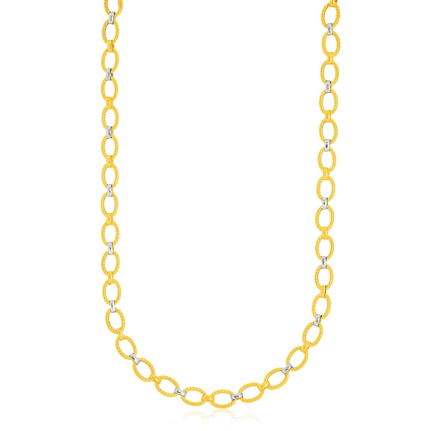 14k Two-Tone Gold Multi-Textured Oval Link Fancy Necklace by Bids.com