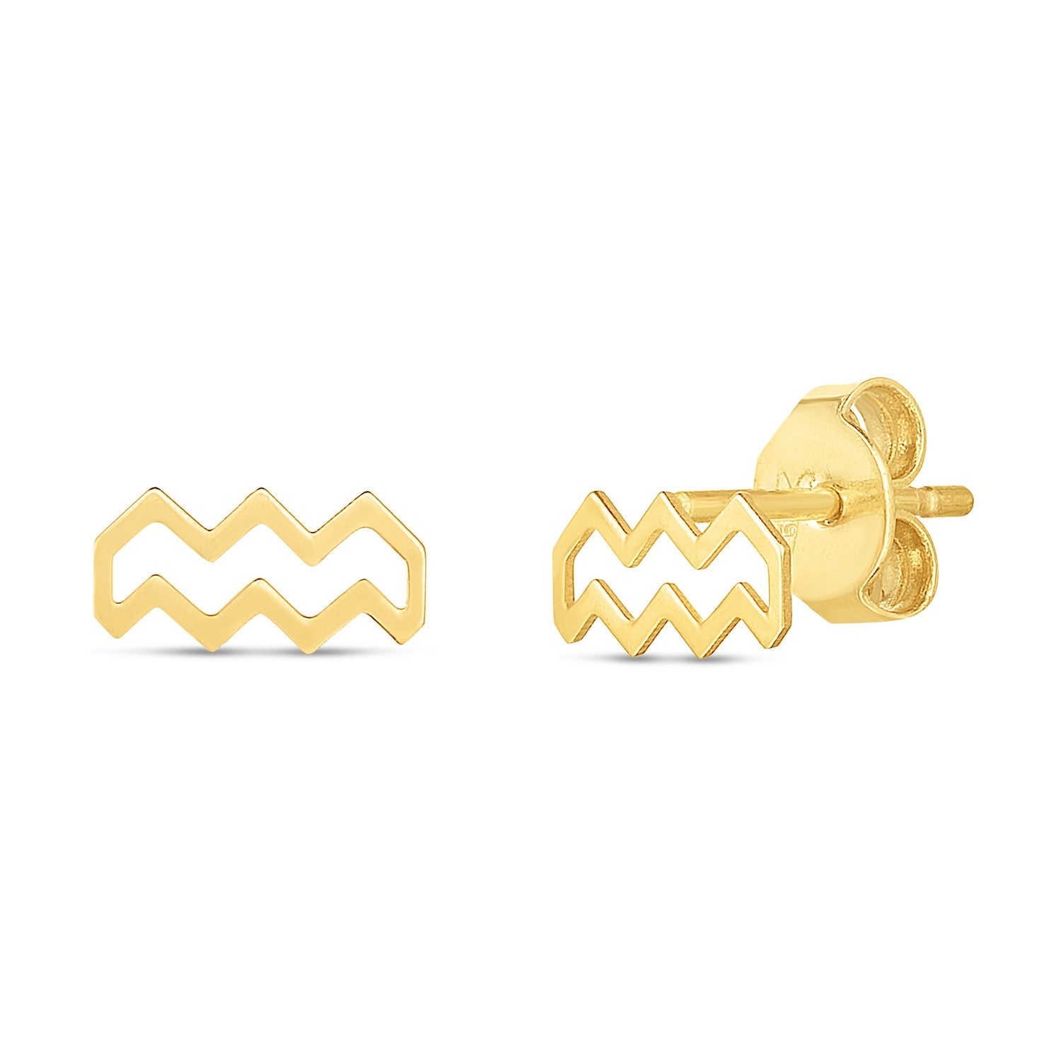 14K Yellow Gold Aquarius Stud Earrings - earrings