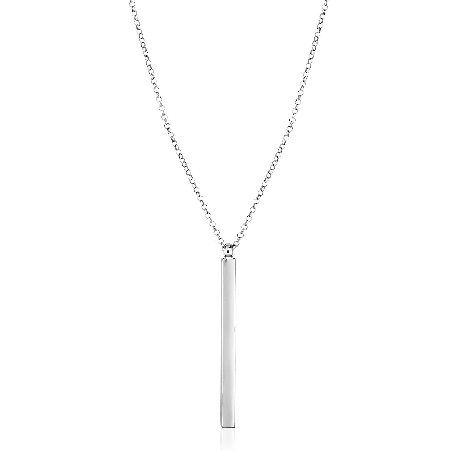 Sterling Silver 24 inch Necklace with Long Polished Bar Pendant DestGlow