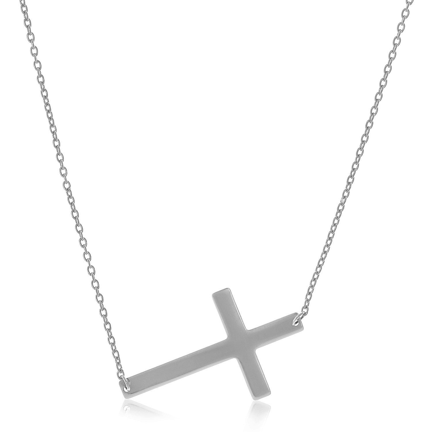 14k White Gold Plain Cross Motif Necklace DestGlow