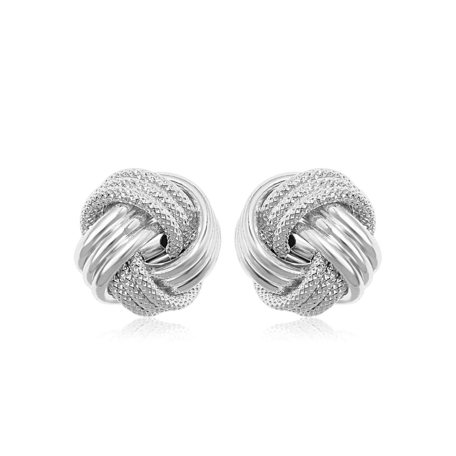 14k White Gold Love Knot with Ridge Texture Earrings - accessories