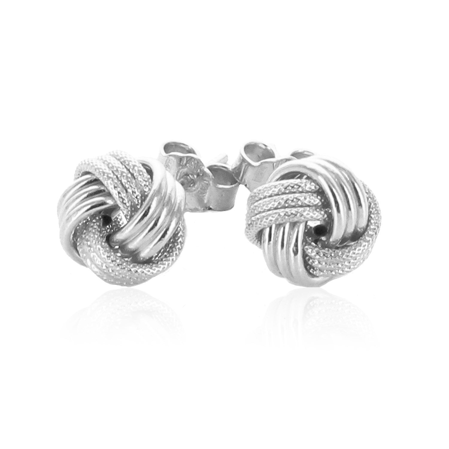 14k White Gold Love Knot with Ridge Texture Earrings - DestGlow