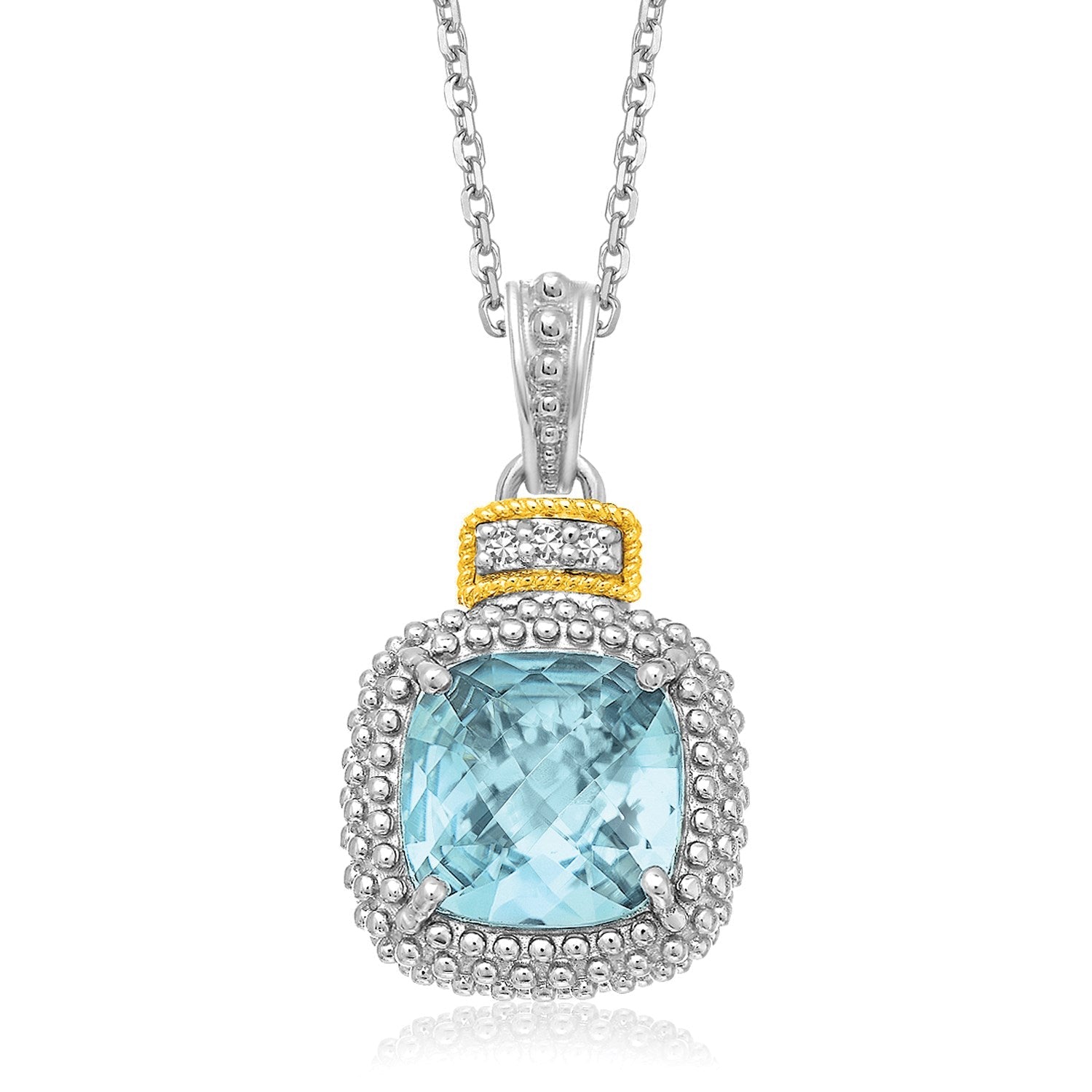 18k Yellow Gold & Sterling Silver Popcorn Sky Blue Topaz and Diamond Pendant - DestGlow