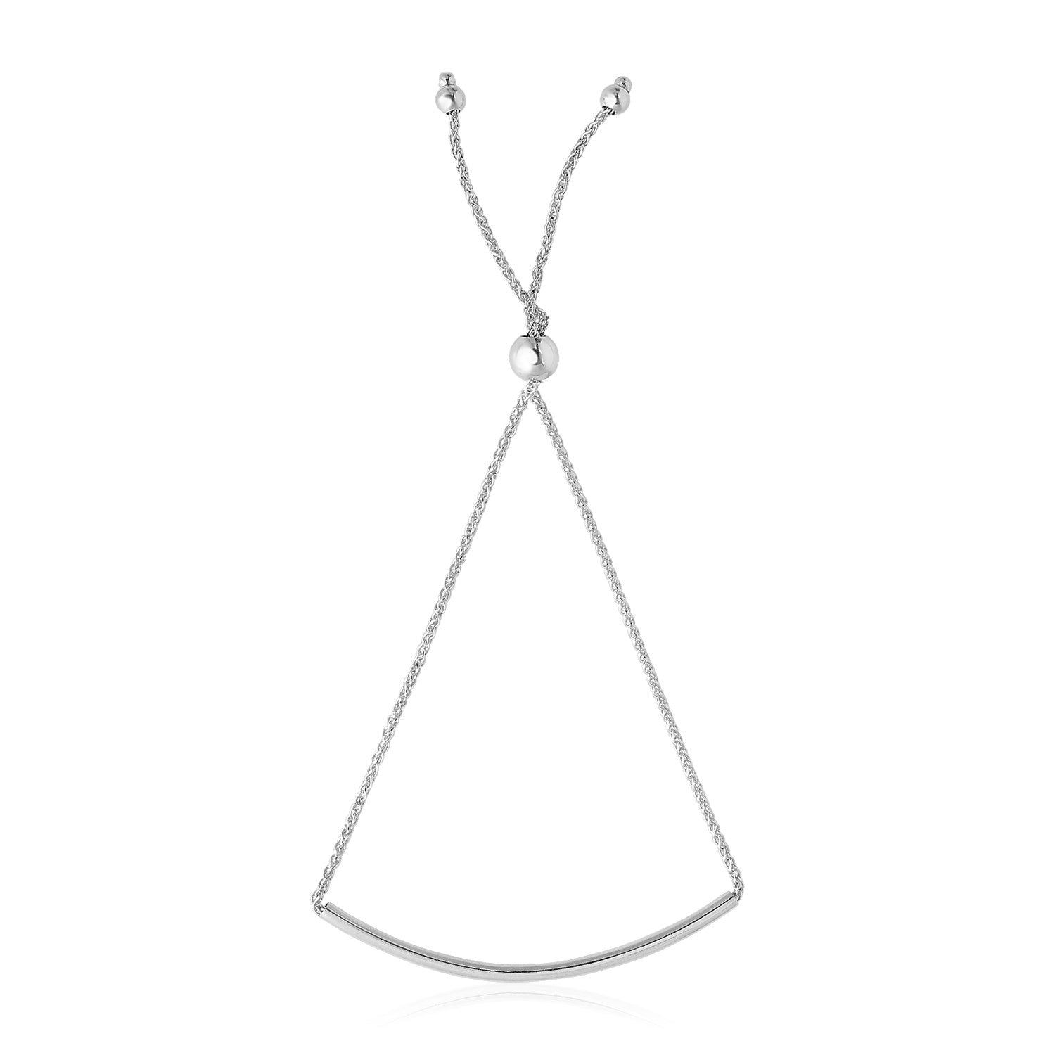 14k White Gold Smooth Curved Bar Lariat Design Bracelet by Avera Group