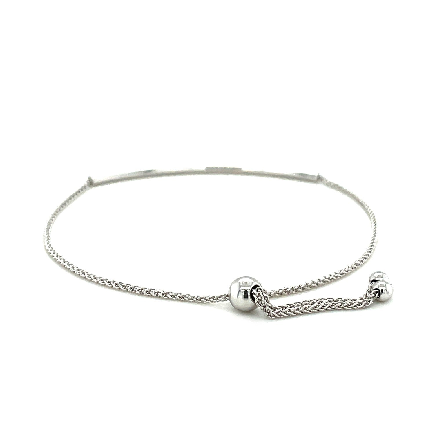 14k White Gold Smooth Curved Bar Lariat Design Bracelet (1.00 mm) - DestGlow
