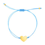 9 1/4 inch Blue Cord Adjustable Bracelet with 14k yellow Gold Heart - DestGlow