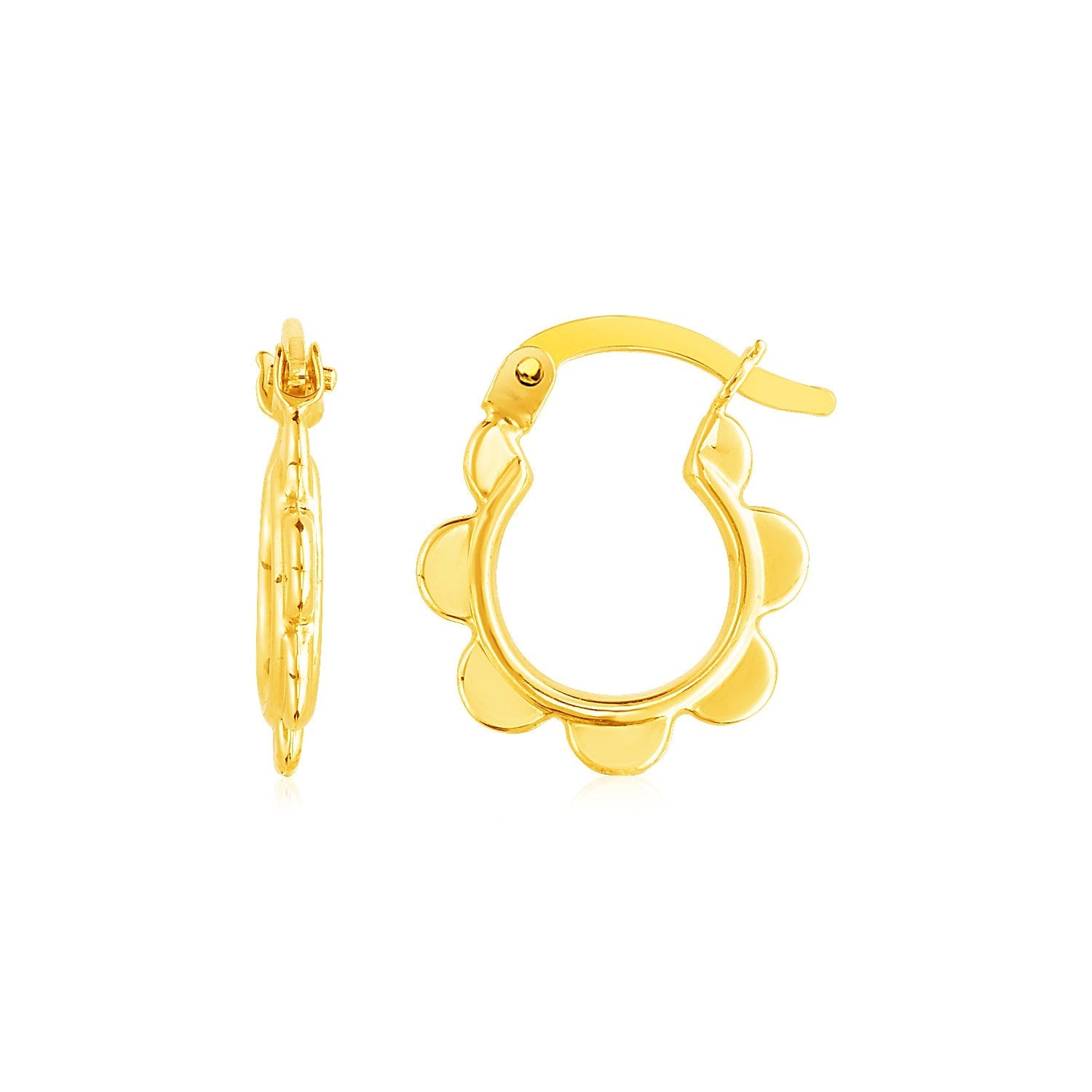 14k Yellow Gold Scalloped Hoop Earrings - earrings