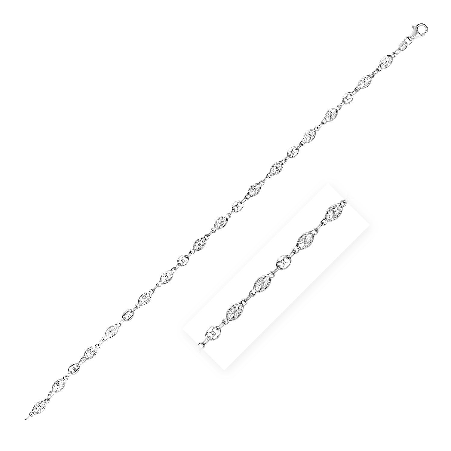 Sterling Silver Anklet with Marquise Leaf Motifs DestGlow