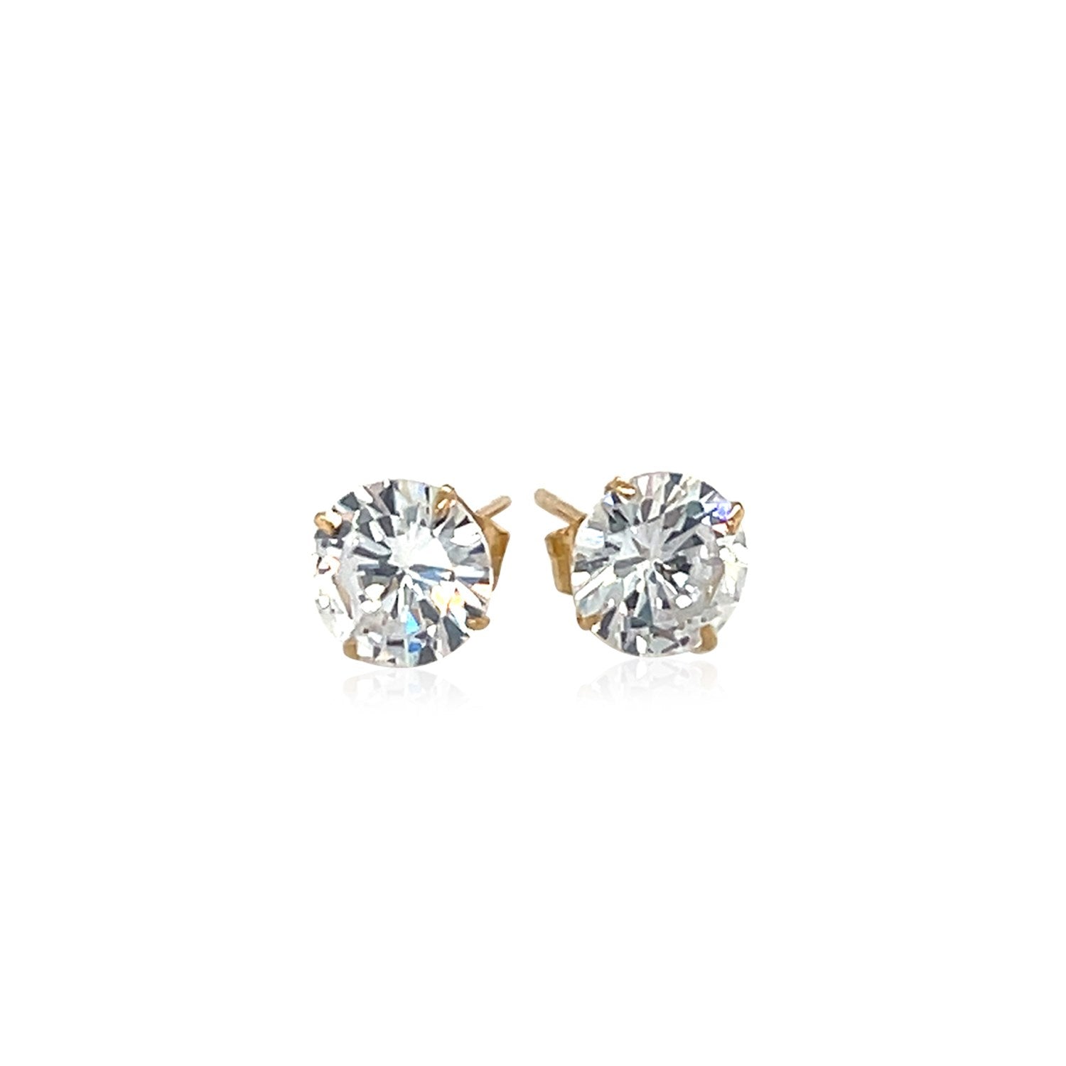 14k Yellow Gold Stud Earrings with White Hue Faceted Cubic Zirconia(6mm) - DestGlow
