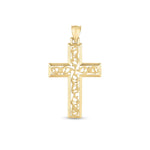 14k Yellow Gold High Polish Vine Cross Pendant - necklaces