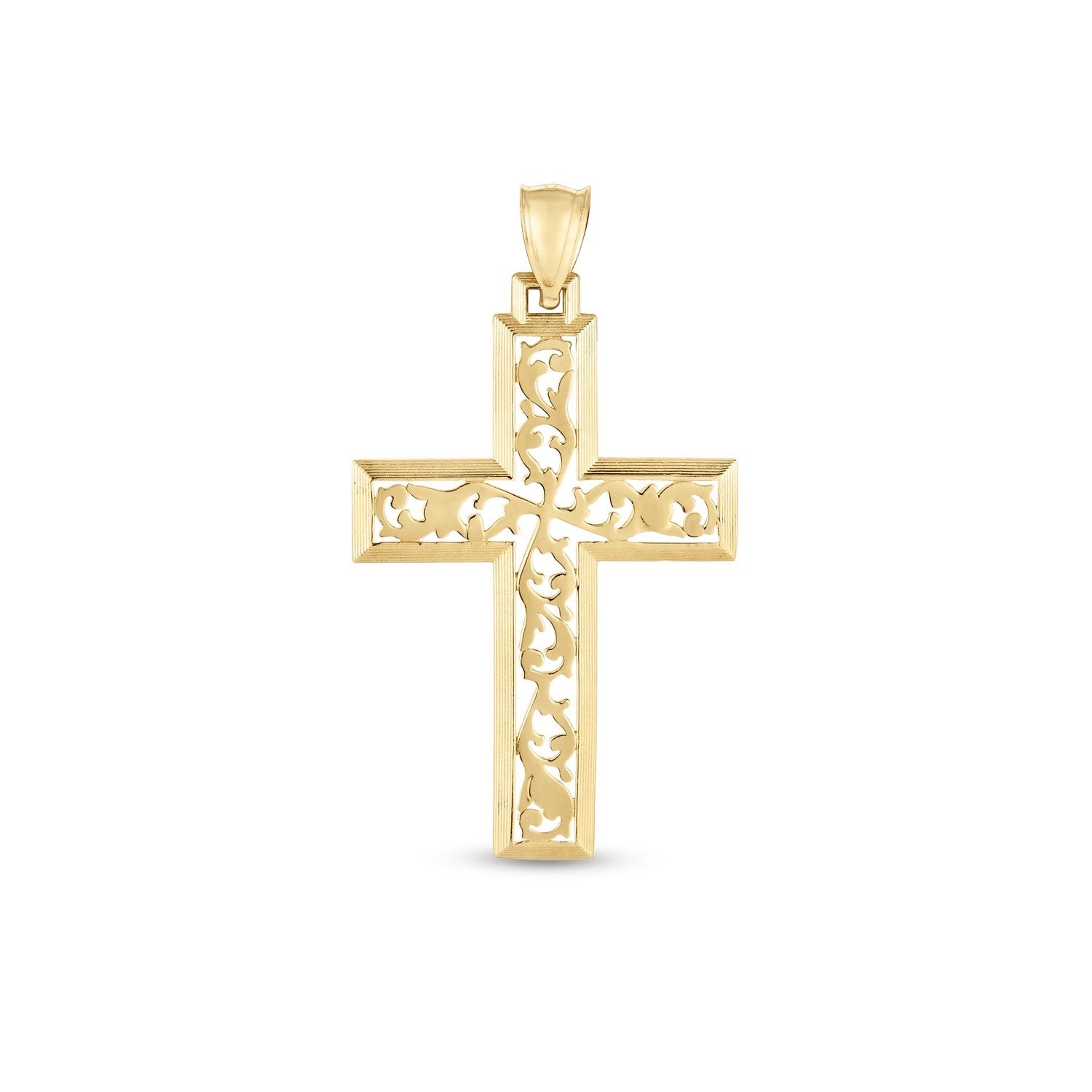 14k Yellow Gold High Polish Vine Cross Pendant - necklaces