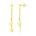 14k Two Tone Gold Drop Earrings with Polished Stars - earrings