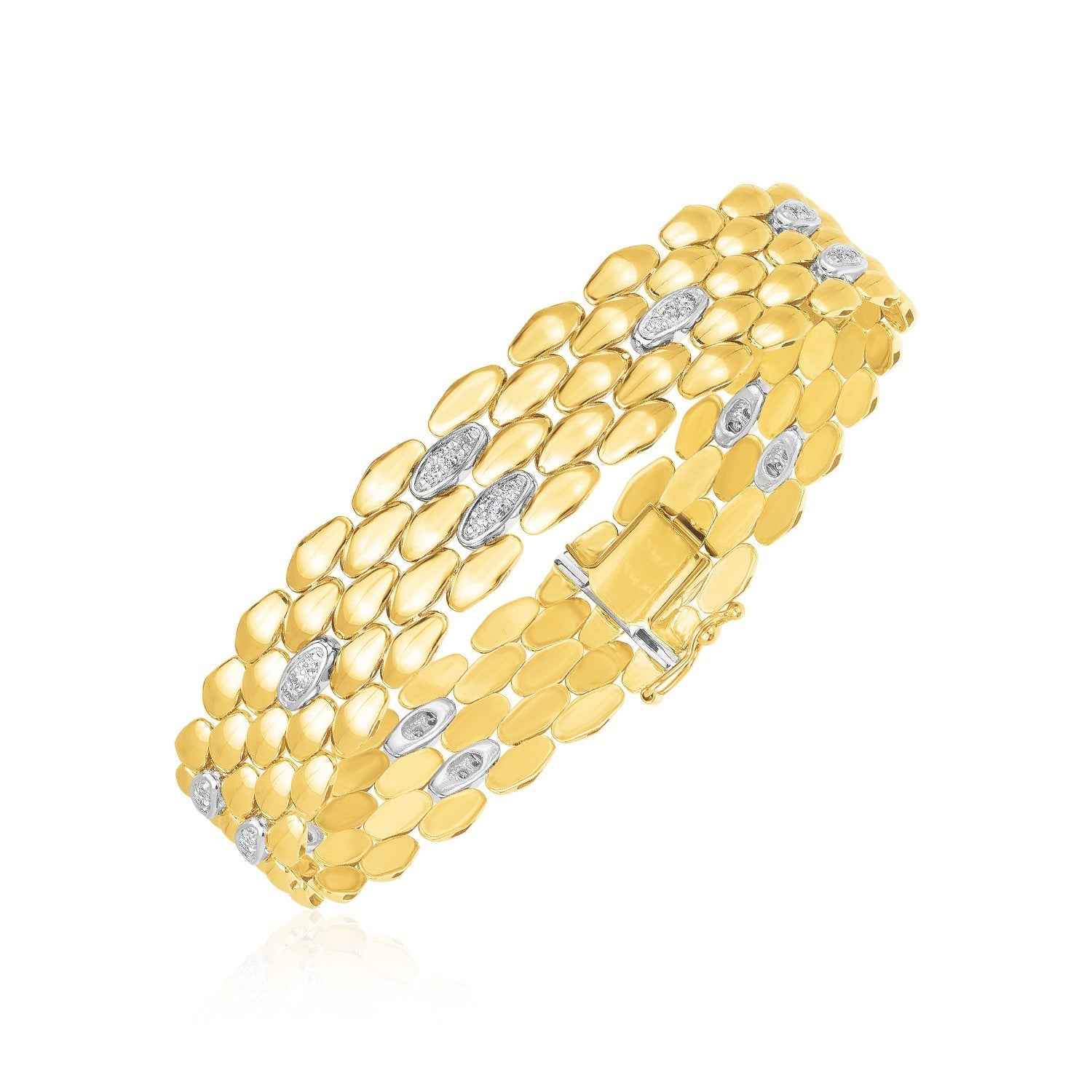 14k Two Tone Gold High Polish Diamond Panther Bracelet (12mm)