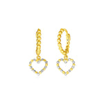 14k Two Tone Gold Beaded Hoop Earrings with Hearts - earrings