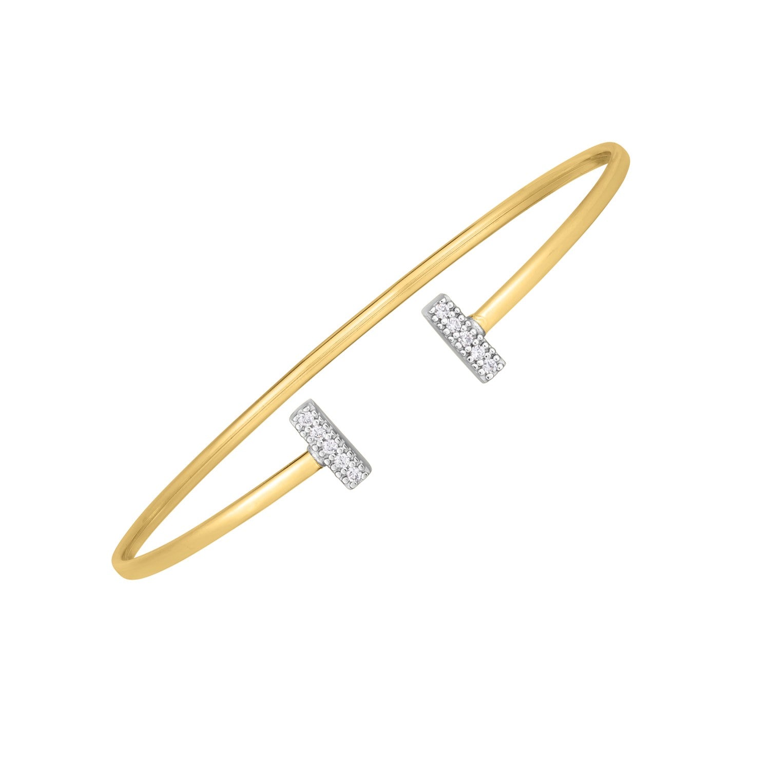 14k Two Tone Gold Diamond Tee Bar Bangle (2.00 mm) DestGlow
