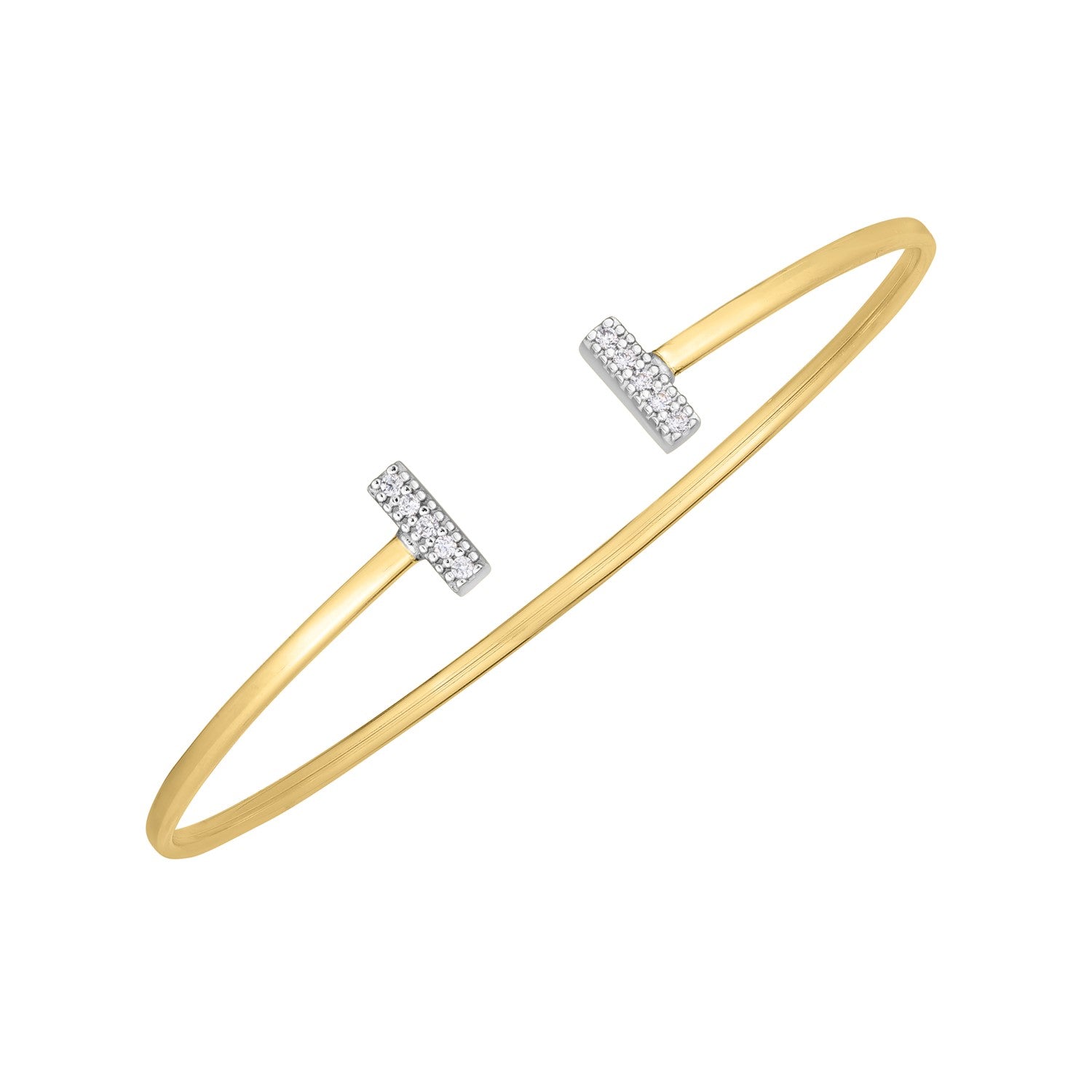 14k Two Tone Gold Diamond Tee Bar Bangle - DestGlow