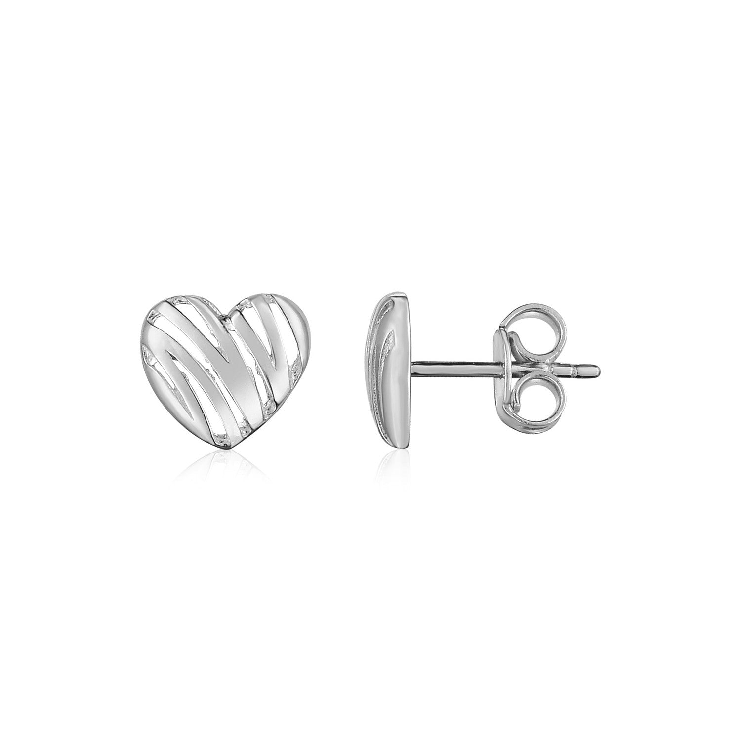 14K White Gold High Polish Scribble Heart Stud Earrings by Avera Group