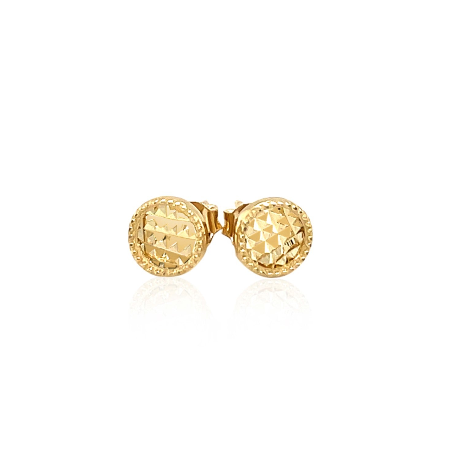 14k Yellow Gold Textured Circle Post Earrings - DestGlow