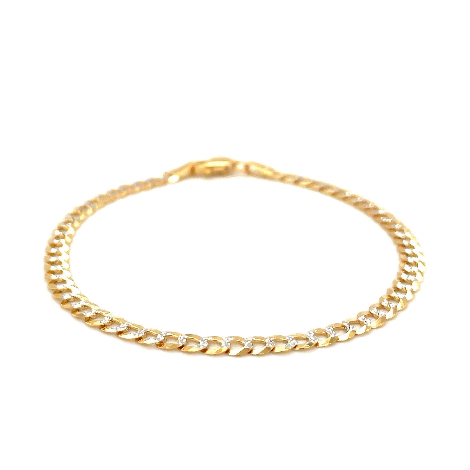 3.6mm 14k Two Tone Gold Pave Curb Bracelet by Bids.com