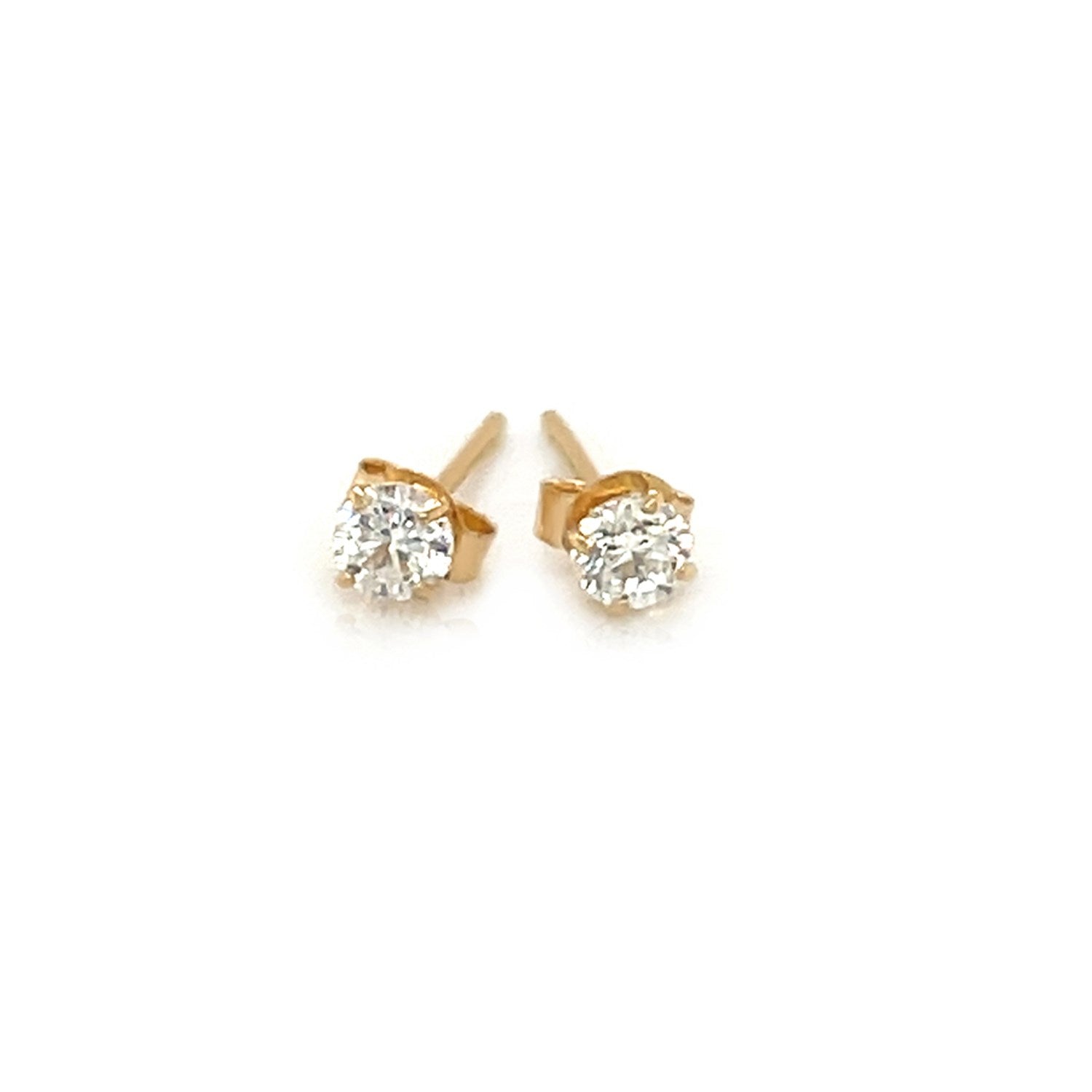 14k Yellow Gold Stud Earrings with White Hue Faceted Cubic Zirconia(3mm) by Avera Group