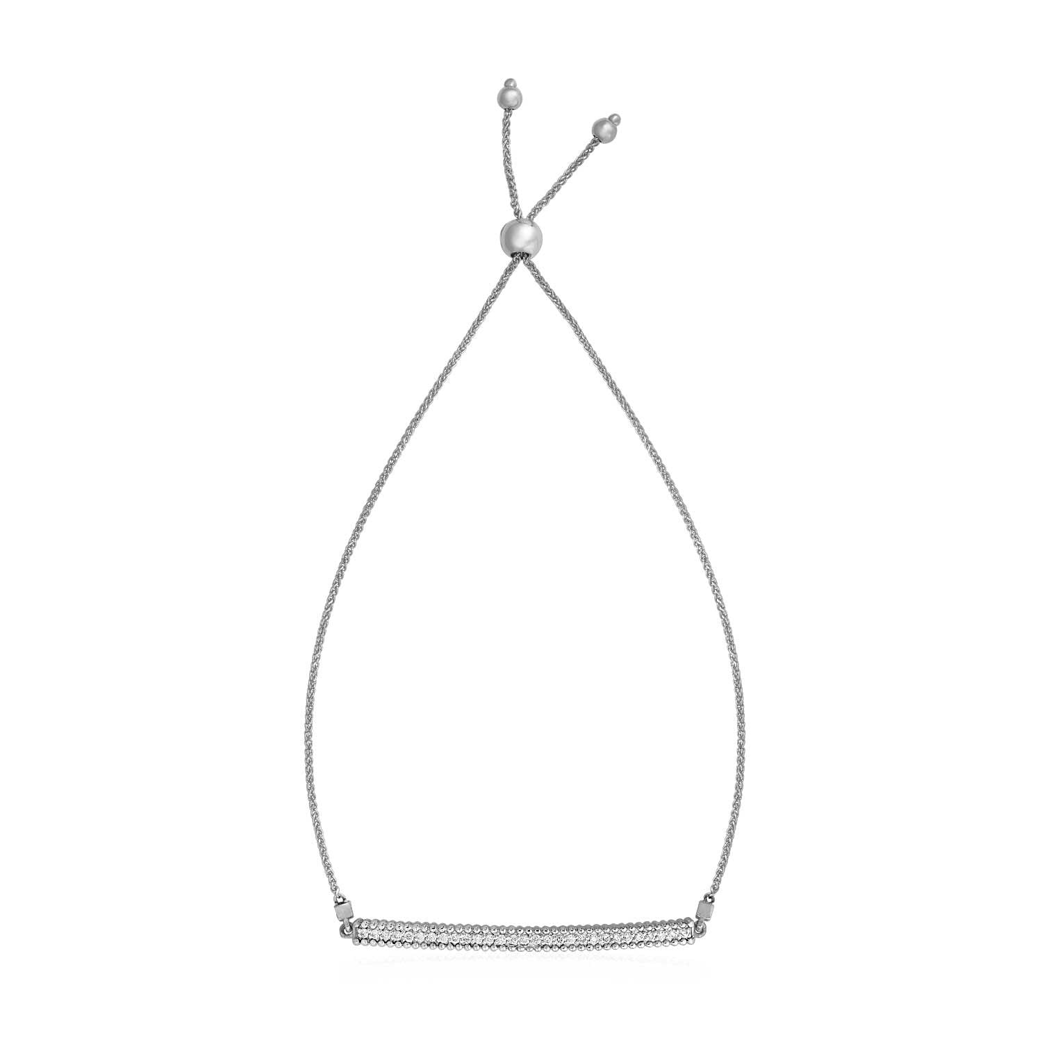 14k White Gold Adjustable Bracelet with Textured Bar by Avera Group