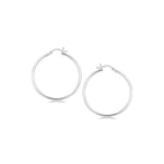 Sterling Silver Rhodium Plated Thin and Polished Hoop Style Earrings (35mm) - DestGlow