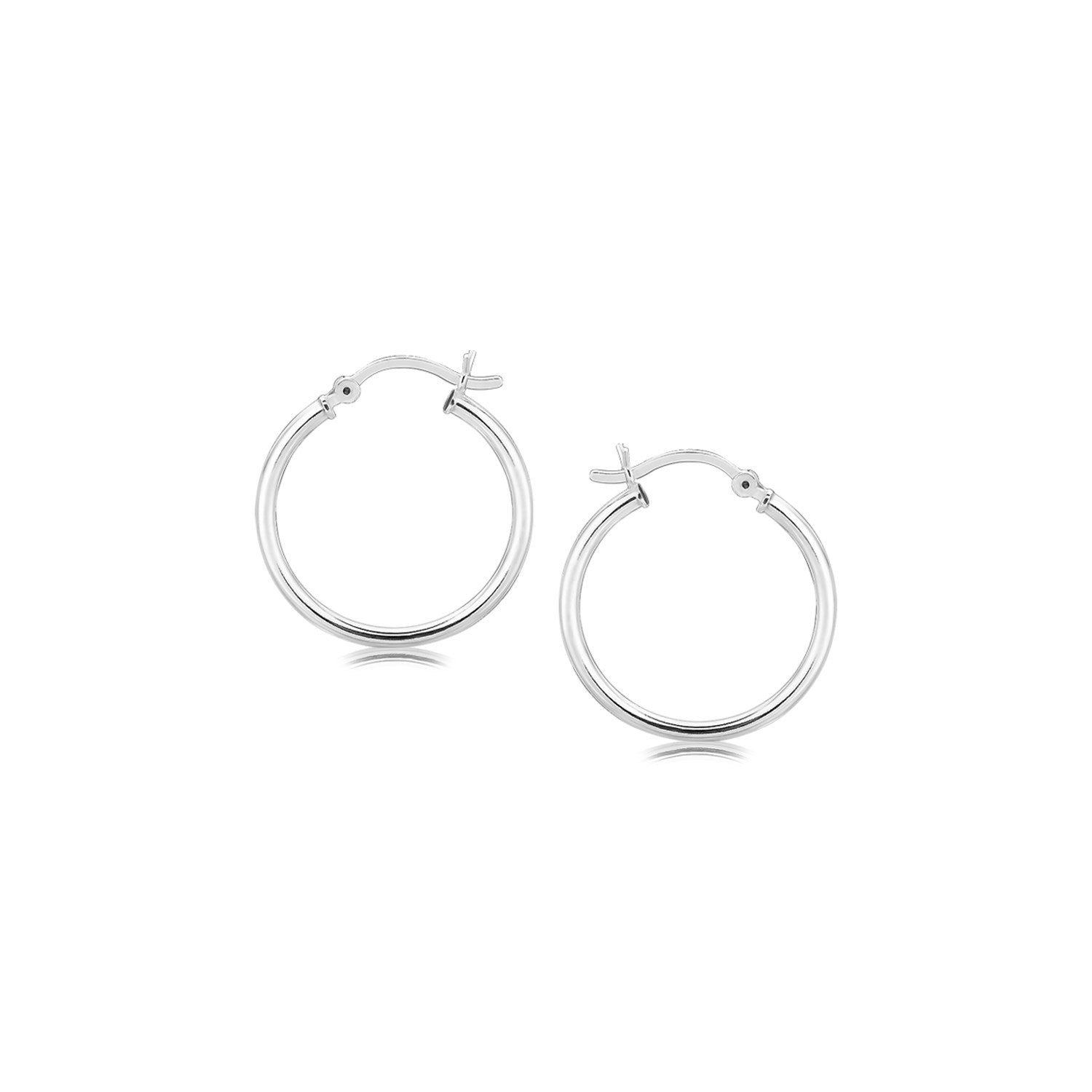 Sterling Silver Polished Thin Hoop Earrings with Rhodium Plating (2x20mm) - DestGlow