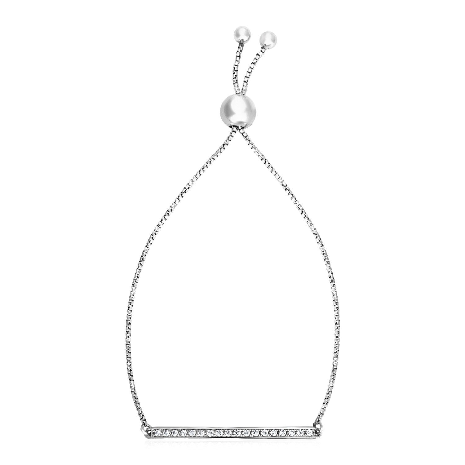 Adjustable Bar Bracelet with Cubic Zirconia in Sterling Silver - DestGlow
