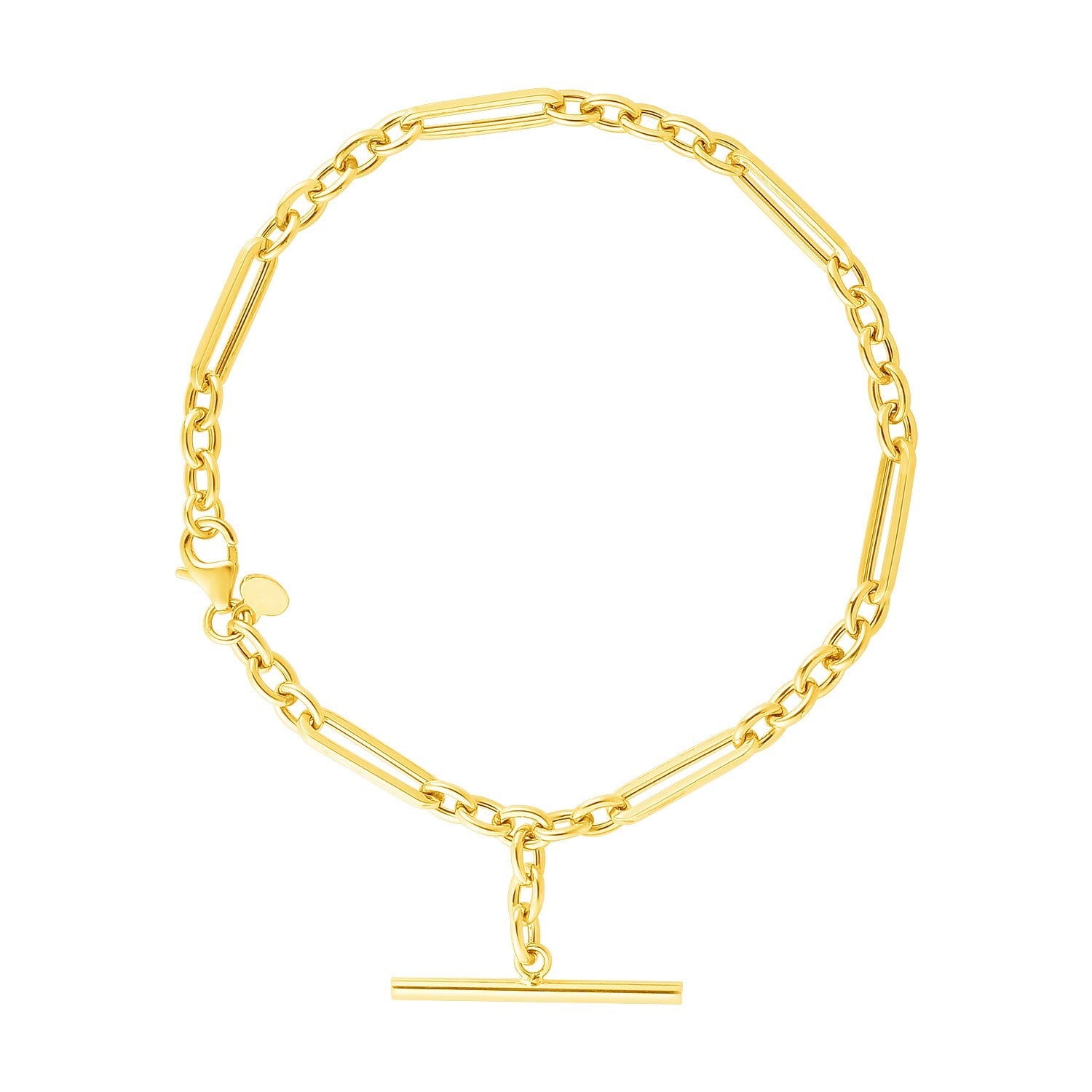 14k Yellow Gold 7 1/5 inch Alternating Oval and Round Chain Bracelet with Toggle by Bids.com