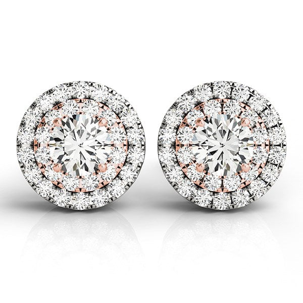 14k White and Rose Gold Round Halo Diamond Earrings (3/4 cttw) by Bids.com