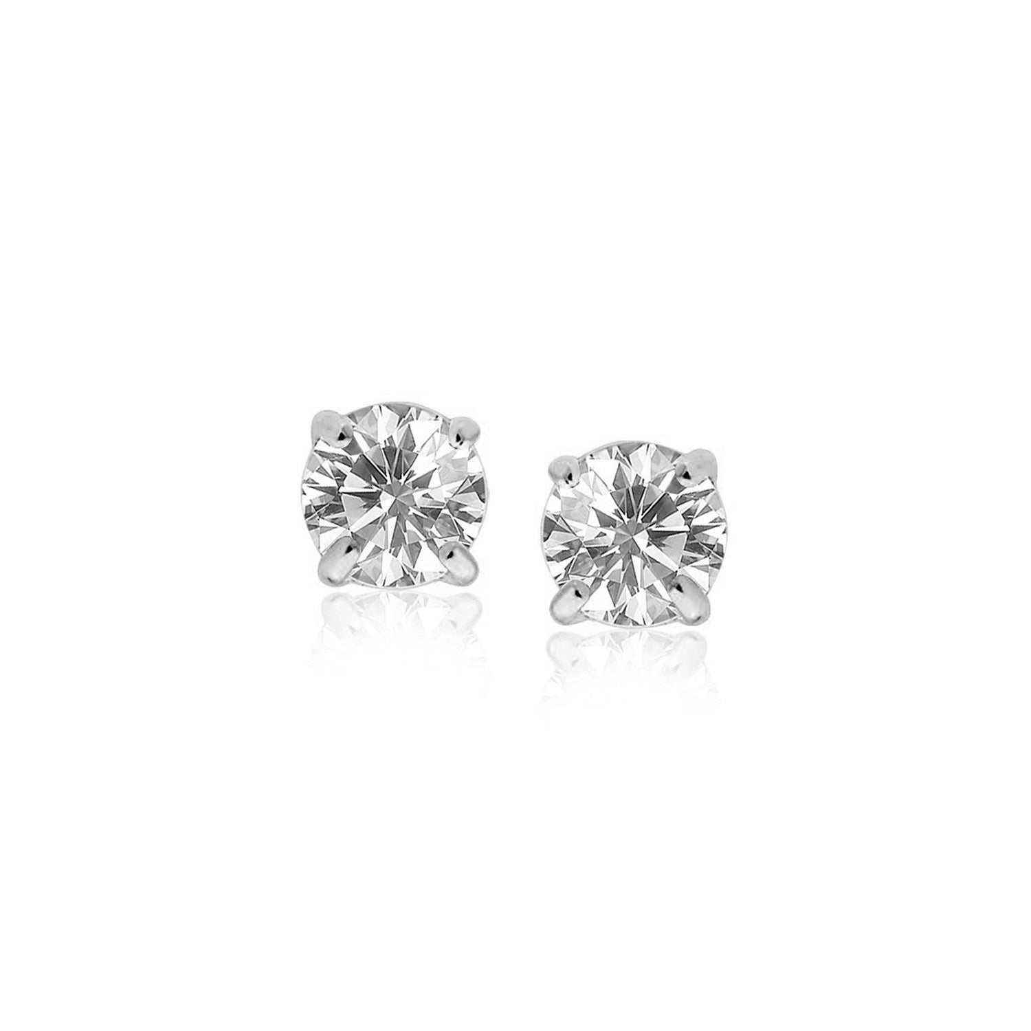 14k White Gold Stud Earrings with White Hue Faceted Cubic Zirconia DestGlow