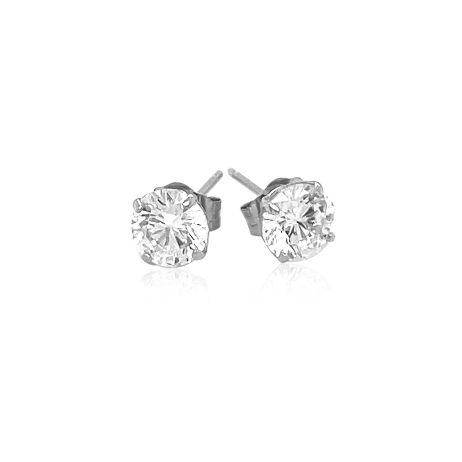 14k White Gold Stud Earrings with White Hue Faceted Cubic Zirconia(5mm) - DestGlow