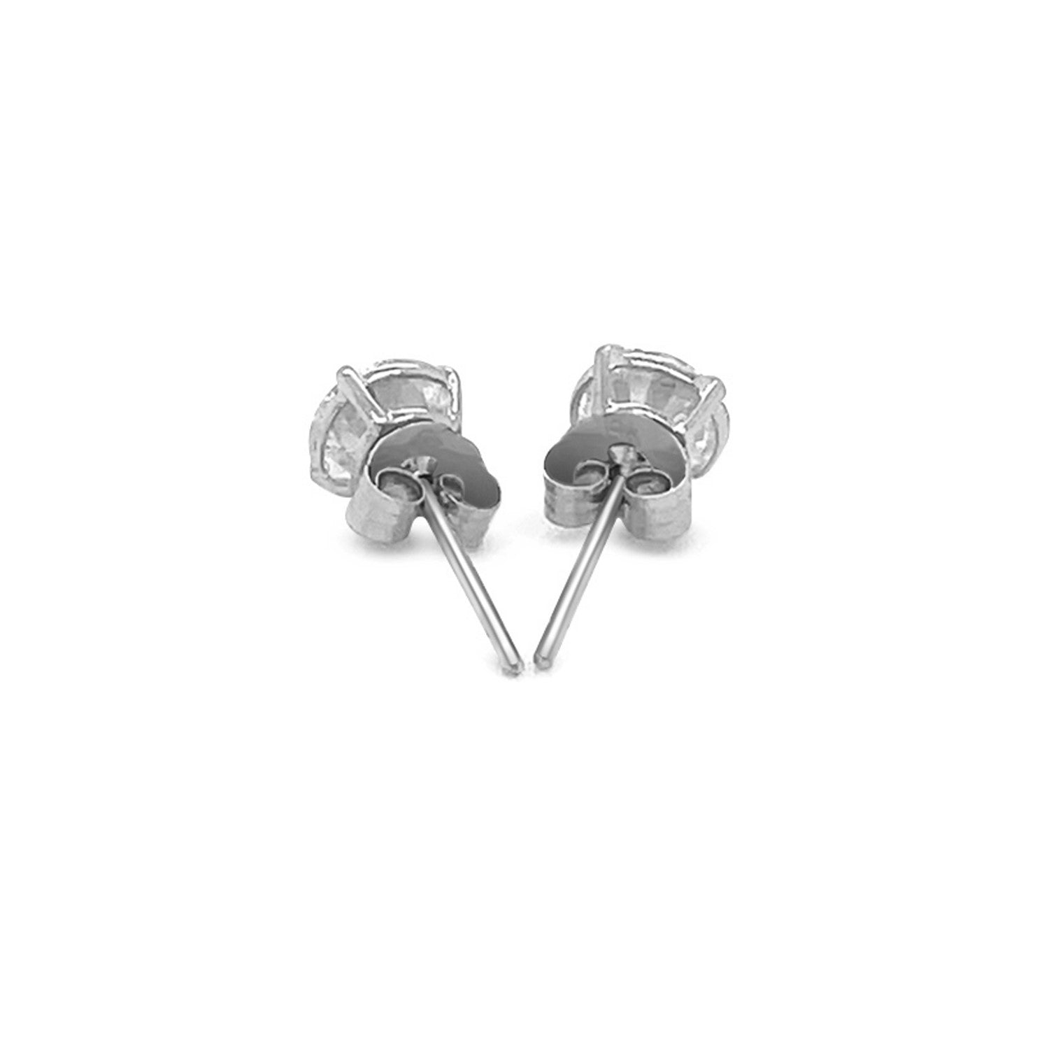 14k White Gold Stud Earrings with White Hue Faceted Cubic Zirconia(5mm) - DestGlow