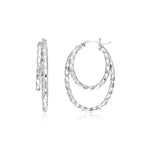 Sterling Silver Double Oval Textured Hoop Earrings - DestGlow