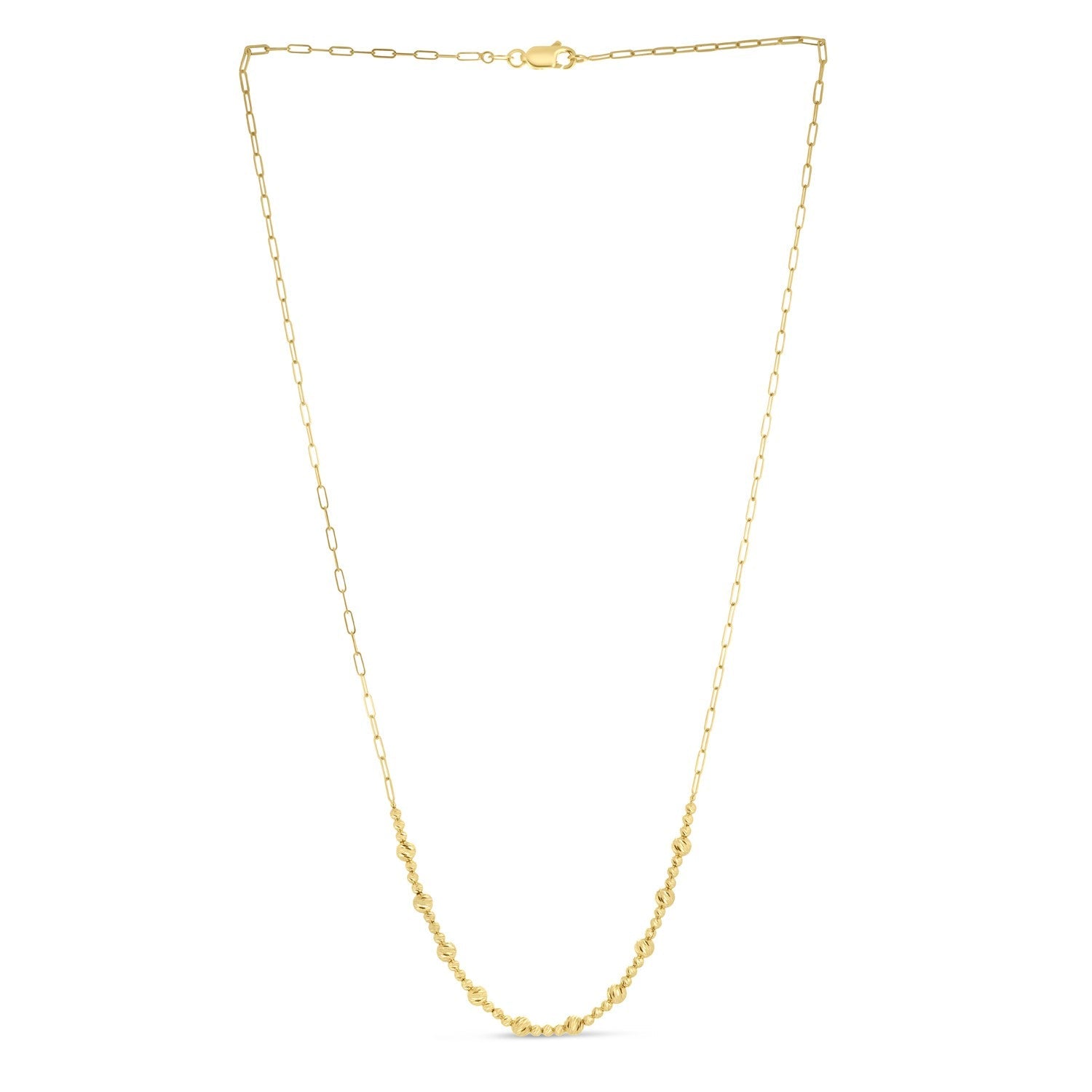 14k Yellow Gold Bead Paperclip Necklace by Avera Group